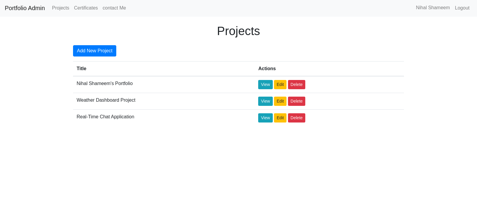 Screenshot of the Portfolio CMS Backend showing the chat interface